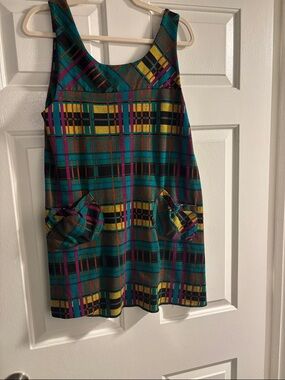 Plaid Sleeveless A-Line Dress in Teal, Purple & Yellow